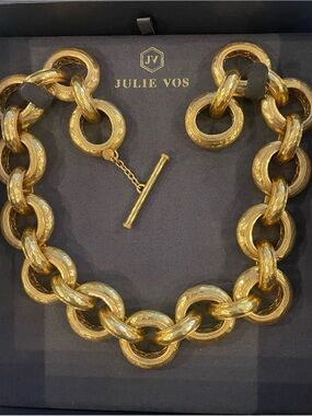 Julie Vos Cannes Polished Gold Engraved Link Necklace